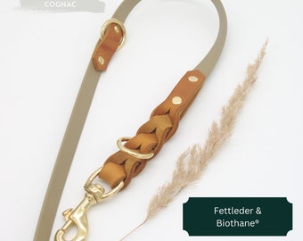 Cognac-colored, oiled leather Biothane® dog leash, 16 mm or 19 mm | Leather dog leash | Adjustable size | Various sizes & colors