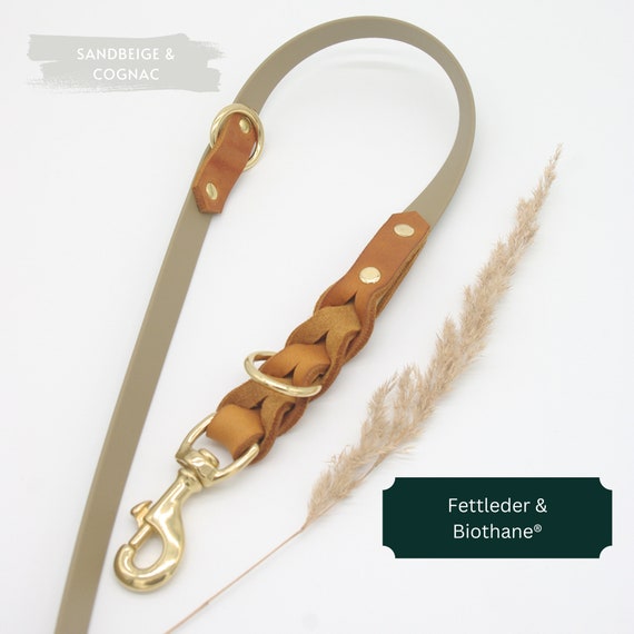 Fettleder Cognac-Biothane® Leine Hund 16mm oder 19mm | Leder Hundeleine | Größenverstellbar | verschiedene Größen & Farben