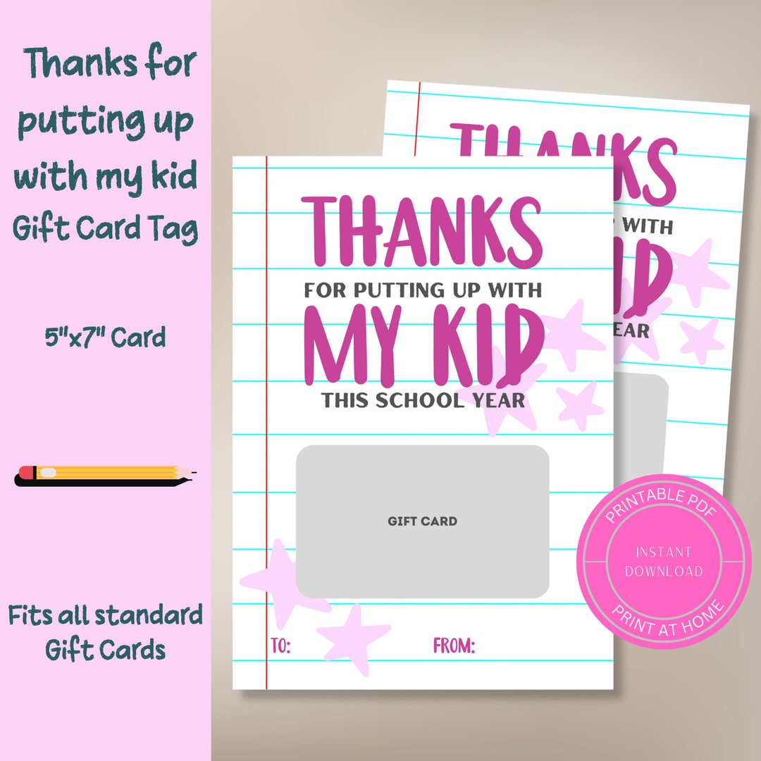 Thanks for Putting up With My Kid Gift Card Holder, Teacher Thank You ...