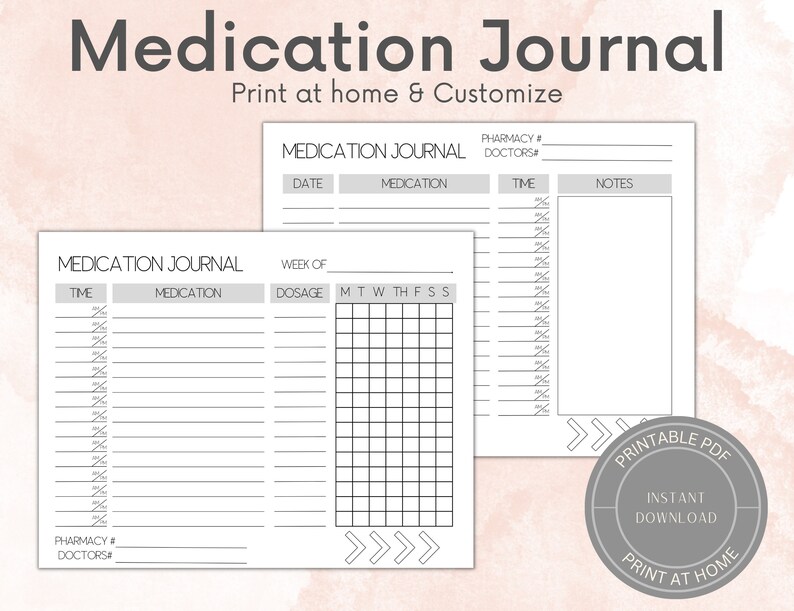 Medication Journal, Medication Checklist, Medical Planner, Medication Planner, Home Medication ...