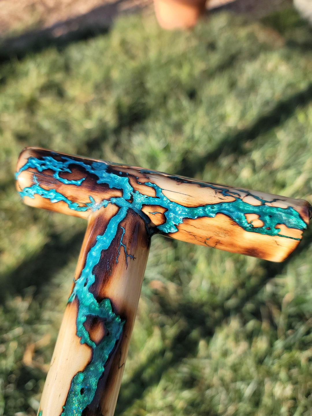 Custom Order Cane , Walking Cane , Walking Stick . Fractal Burning