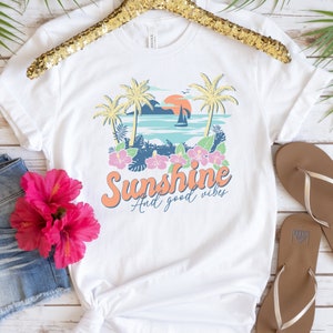 Sunshine and Good Vibes Graphic Tee, Cute Sunshine Beach Shirt, Retro Summertime Shirt, Cute Beach Gift, Retro Surf Shirt, Retro Graphic Tee