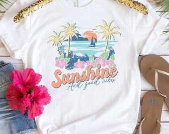 Sunshine and Good Vibes Graphic Tee, Cute Sunshine Beach Shirt, Retro Summertime Shirt, Cute Beach Gift, Retro Surf Shirt, Retro Graphic Tee