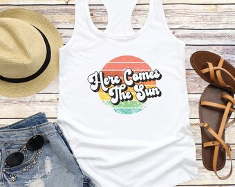 Here Comes the Sun Tank Top, Cute Retro Tank, Surfer Vibe Tank Tops, Beach Tank Tops, Vacation Tank Tops, Women's Tops, Lake Life Tank Tops