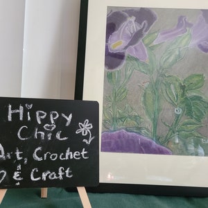 Framed Purple Flowers Pastel Pencil Painting