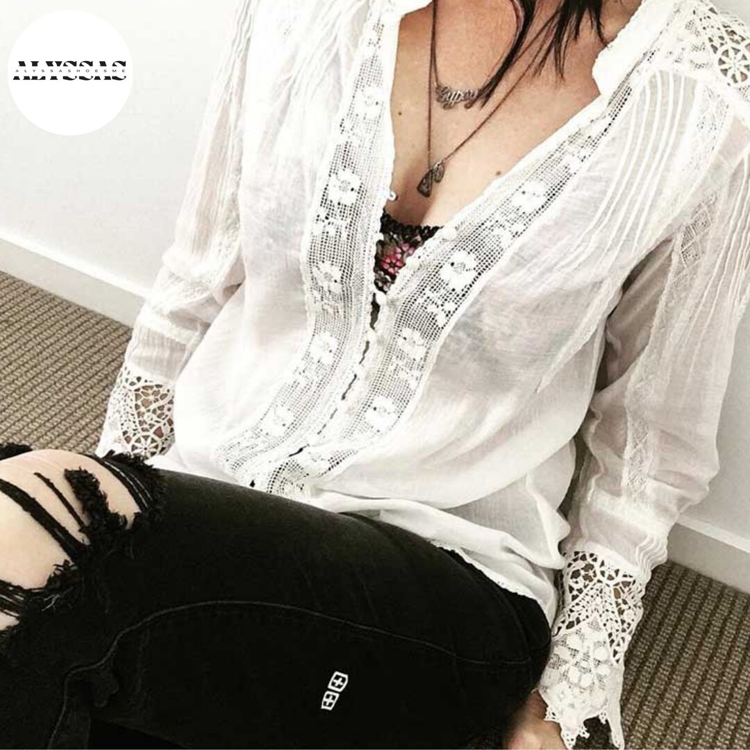 White Floral Cotton Lace Blouse