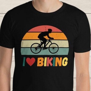 I Love Biking - Sunset Shirt - Short-Sleeve Unisex Cotton Cycling T-Shirt - Fun Bike Lover Gift Idea