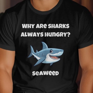 Grappig T-shirt Shark & Seaweed, uniseks, relaxed T-shirt voor dames, glanzende zwarte mok en draagtas, uniek cadeau-idee