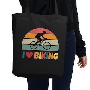 I Love Biking - Sunset - Eco Tote Cycling Bag - Fun Bike Lover Tote Bag