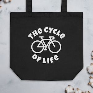 The Cycle of Life - Bicycle Bag - Organic Cotton Reusable Eco Cycling Tote Bag - Bike Lover Gift Idea