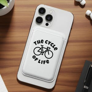 Cartera vegana MagSafe compatible con Cycle of Life, cartera ecológica de cuero vegano para ciclistas, tarjetero con el logo de la bicicleta.