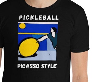 Picasso Style Pickleball Shirt - Short-Sleeve Unisex Cotton Pickleball T-Shirt - Fun Pickle Ball Lover Gift Idea