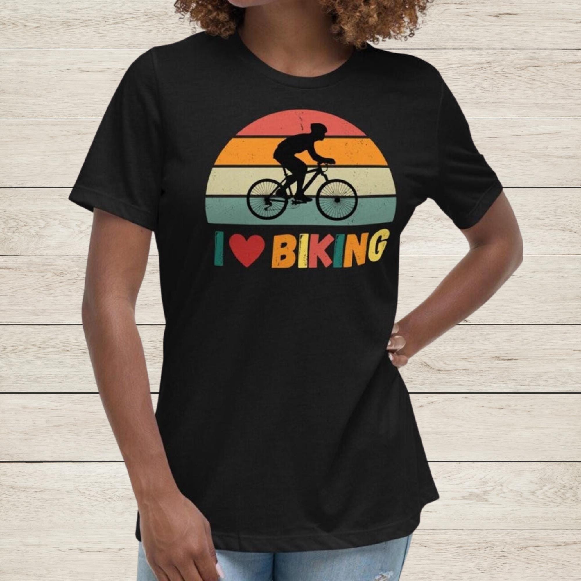 I Love Biking Sunset Shirt - Women's Relaxed Fit Cotton Tee