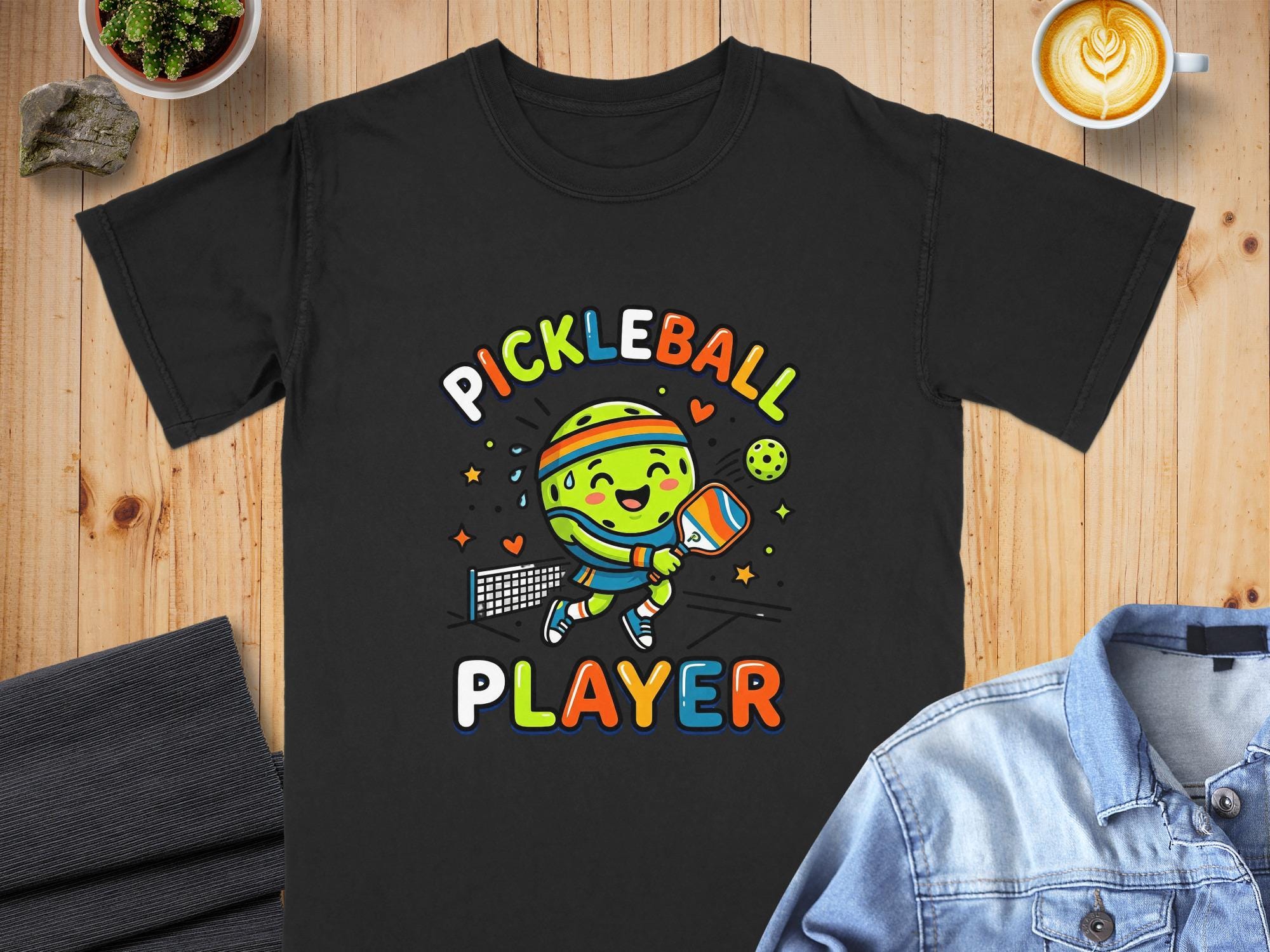 Pickleball Player Kawaii T-Shirt, Vibrant Sports Court Tee