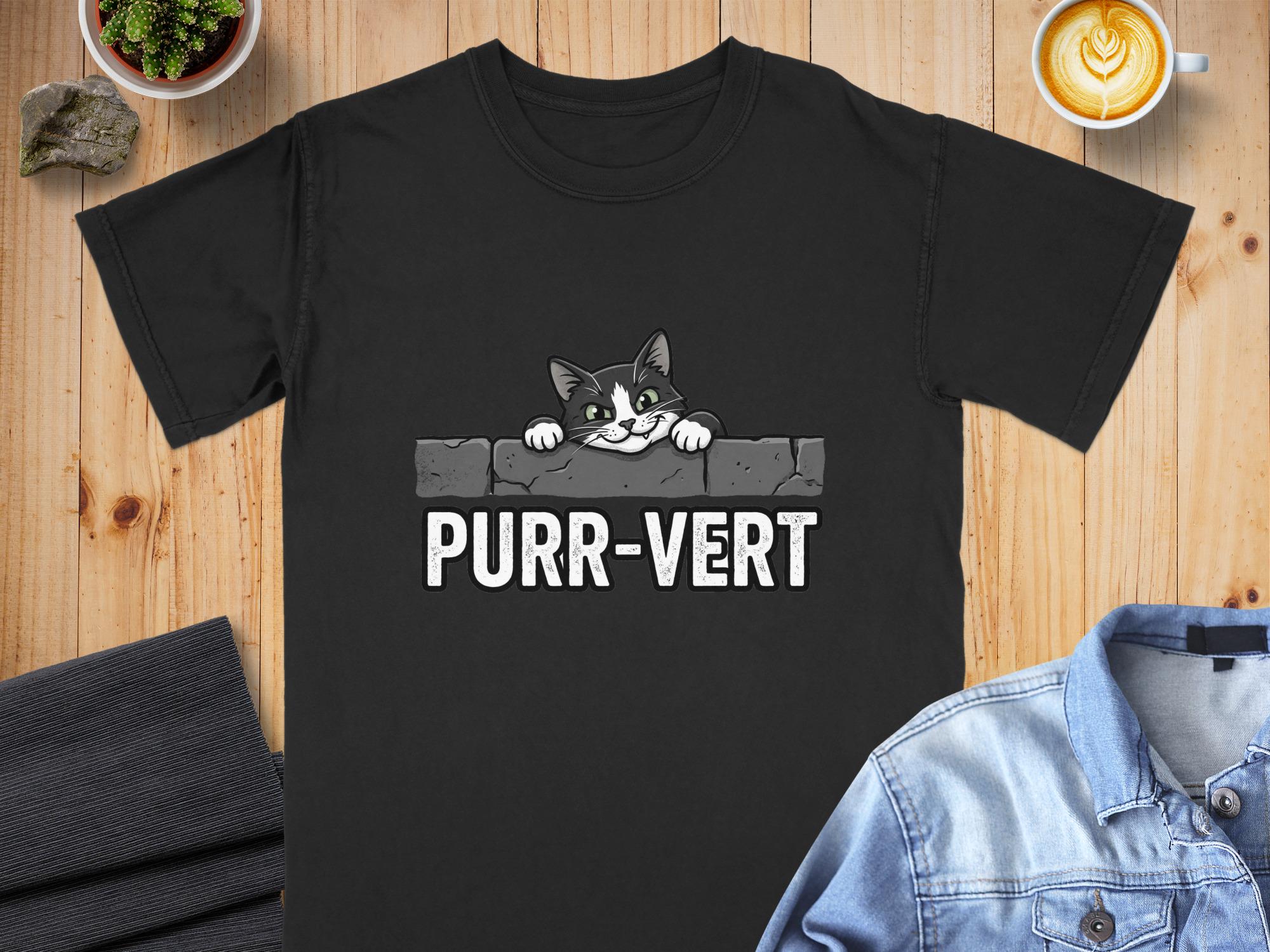 Funny Purr-Vert Cat T-Shirt: Peeking Kitty, Comfort Colors Cotton Tee