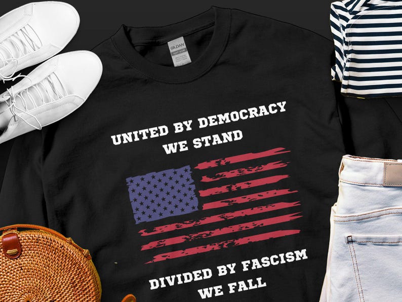United by Democracy We Stand - Vintage American Flag TShirt, USA Patriotic Shirt, Unisex and Women's Tee, Sweatshirt, Hoodie