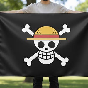 Jolly Roger Straw Hat Flag, Anime Manga Pirates Symbol, Polyester Protest Flag