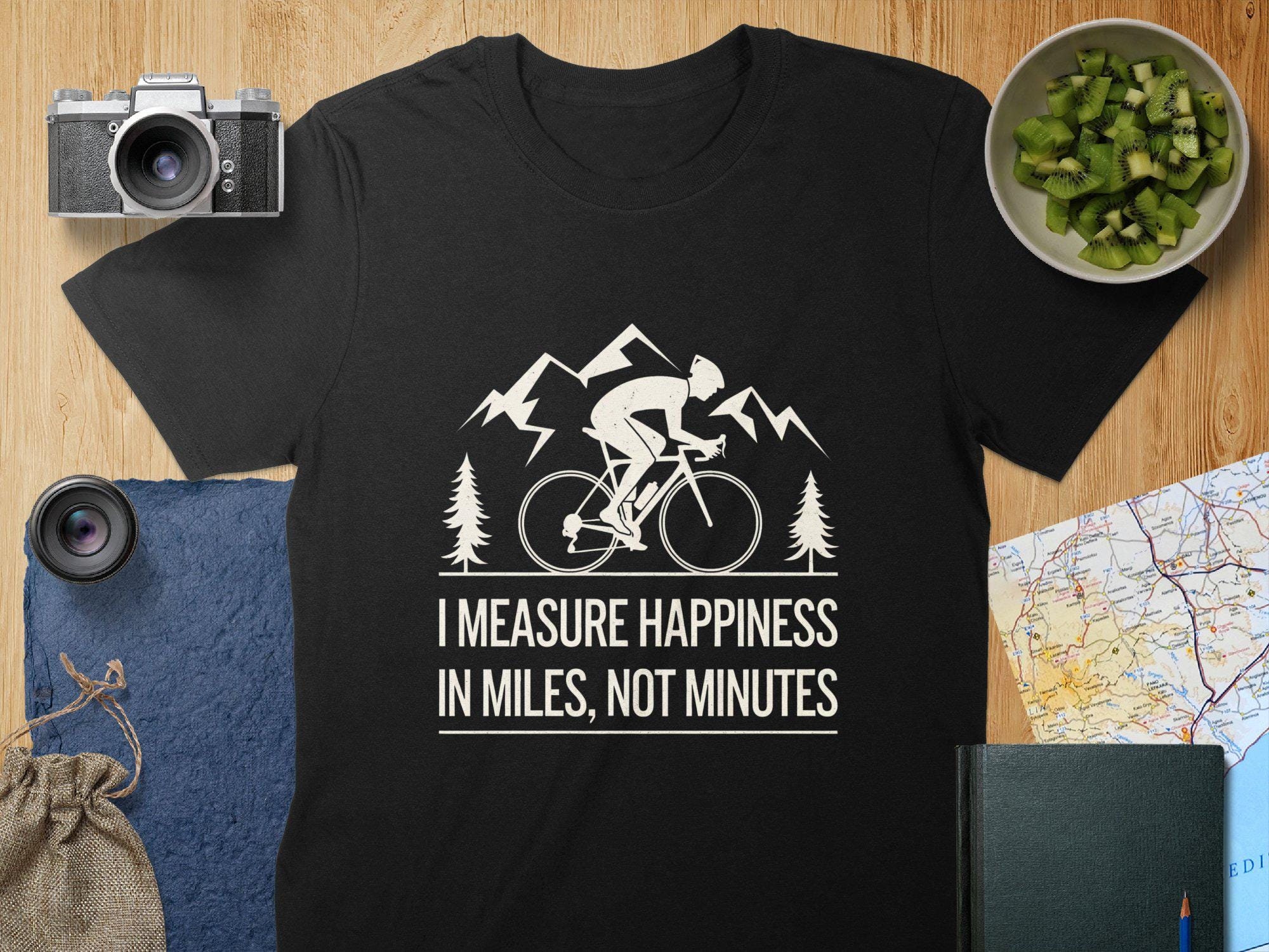 Cycling TShirt: "I Measure Happiness in Miles" Unisex or Women's Bike Tee