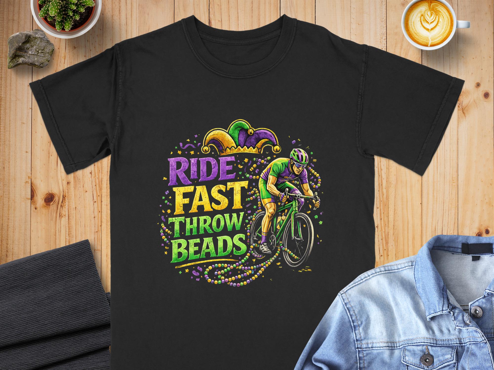 Ride Fast Throw Beads Mardi Gras Cycling T-Shirt, Comfort Colors Cotton Tee