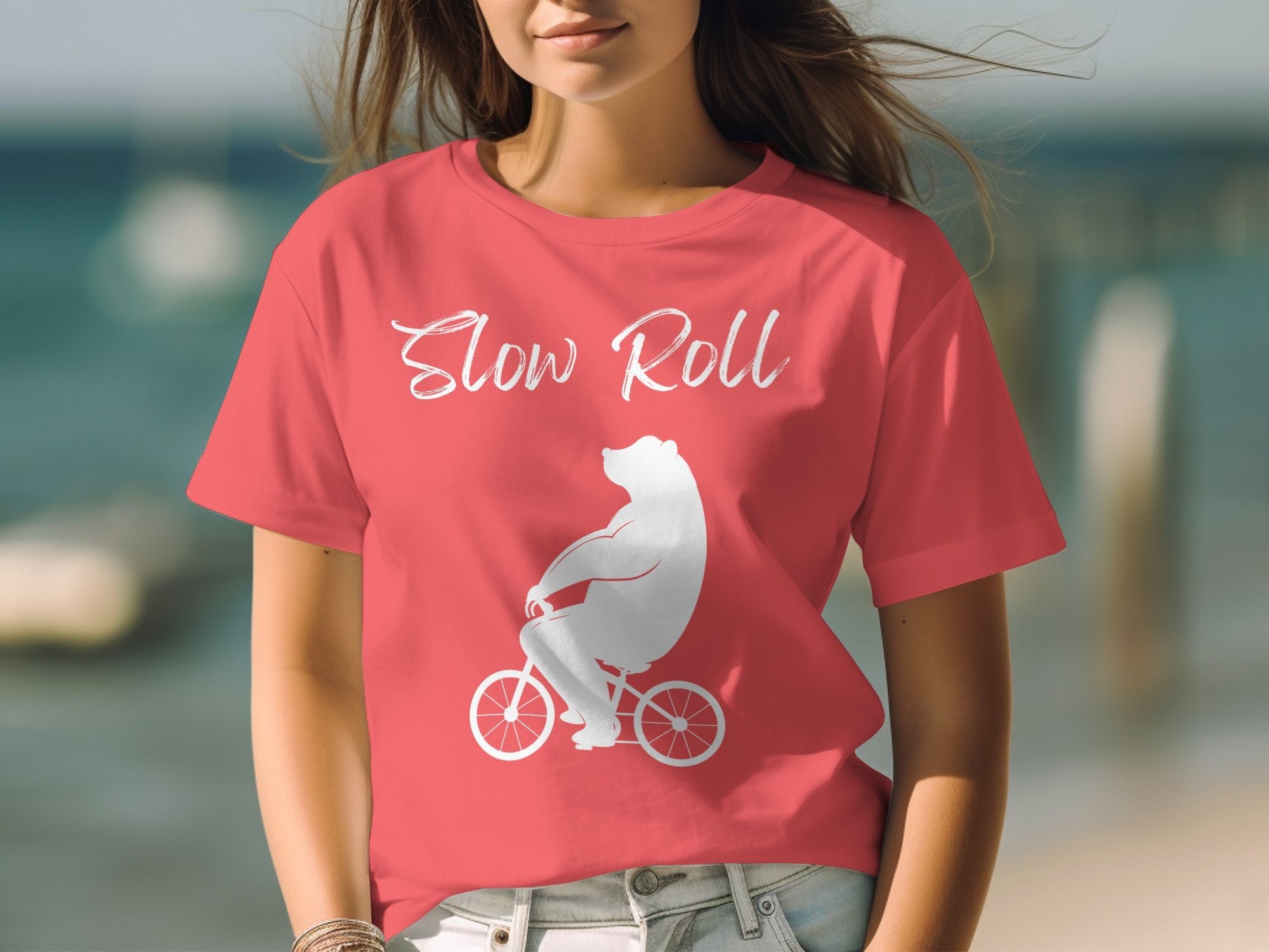 Bear on Bicycle T-Shirt: Slow Roll Women's Relaxed Tee, Mug, Canvas Tote Bag
