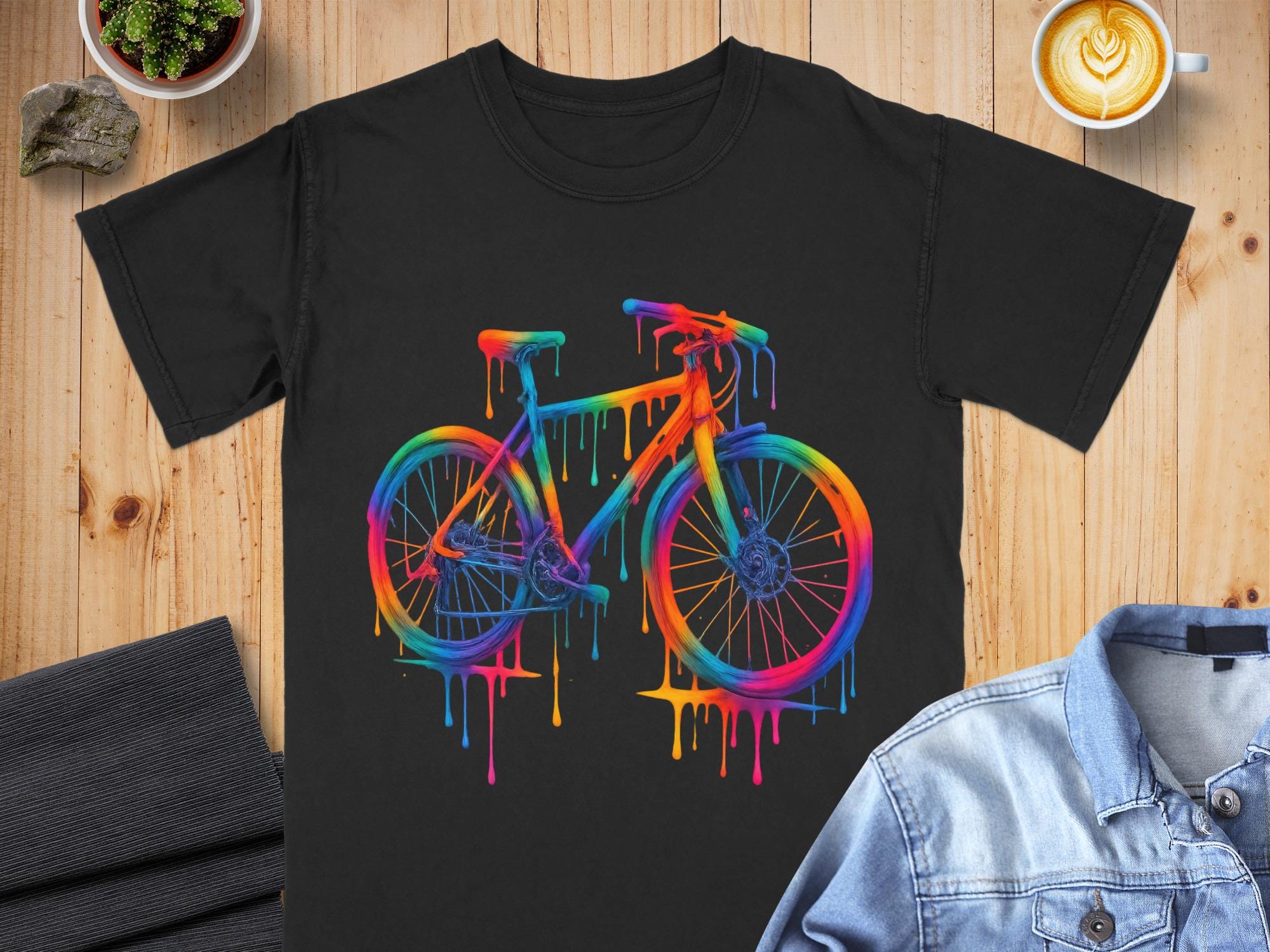 Dripping Paint Bicycle T-Shirt, Colorful Bike Art, Comfort Colors Cotton Tee