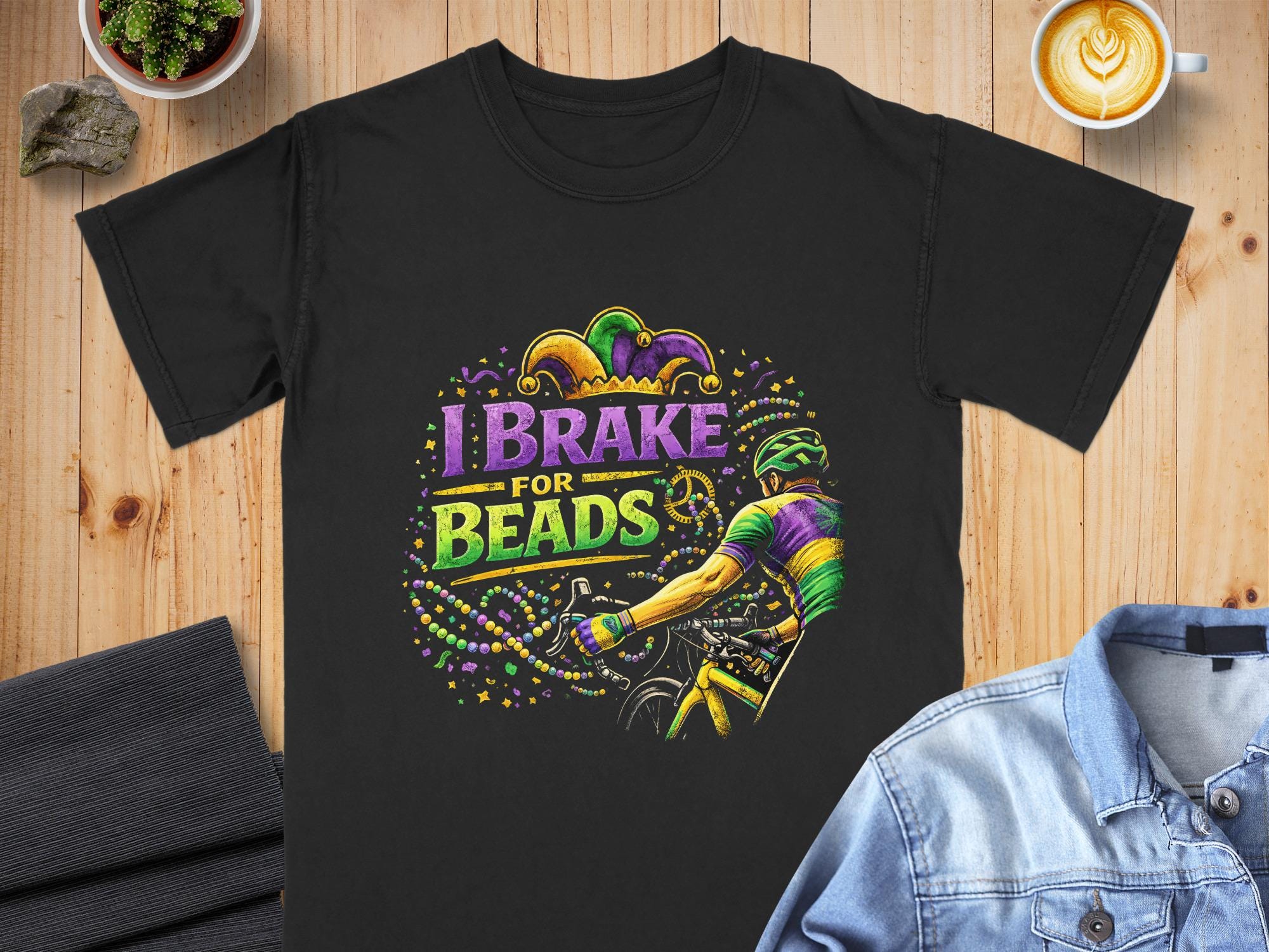 I Brake For Beads Mardi Gras Cycling T-Shirt, Comfort Colors Cotton Tee