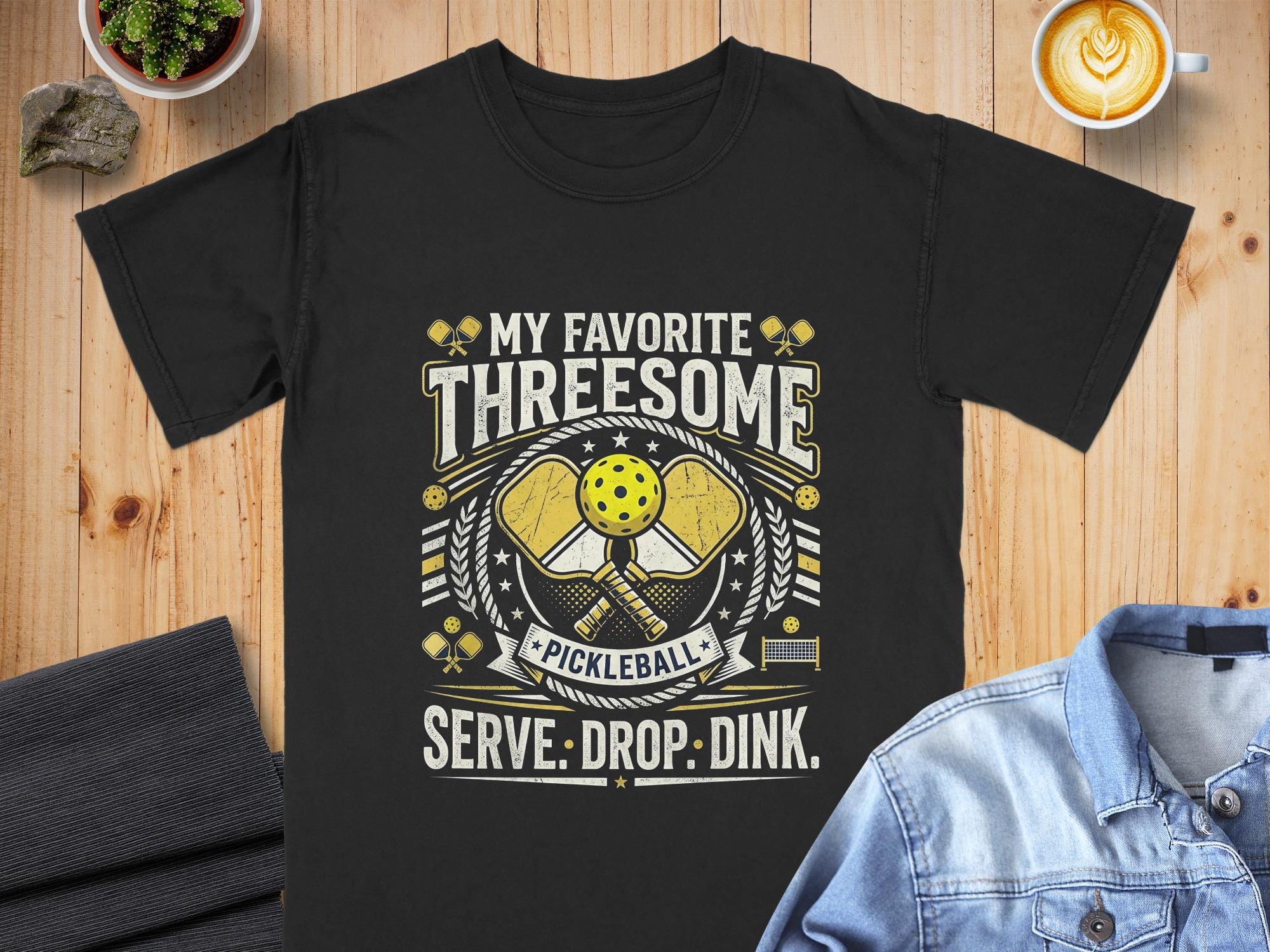 Funny Pickleball T-Shirt: "My Favorite Threesome - Serve. Drop. Dink." Comfort Colors Cotton Tee