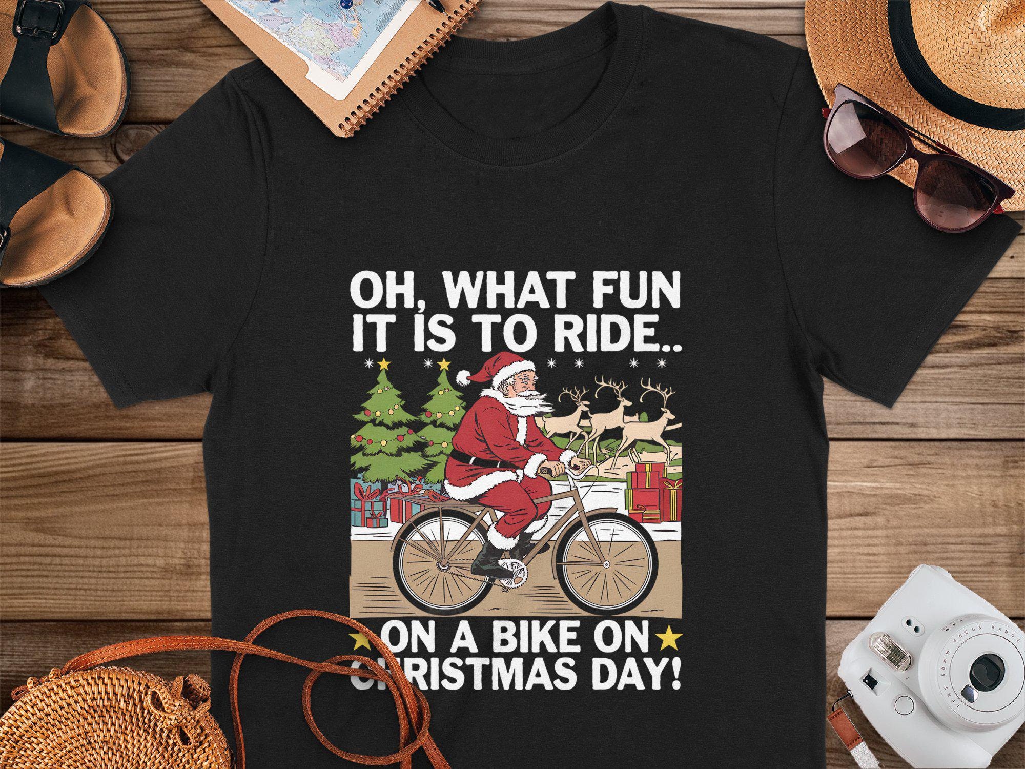 Fun Santa Riding Bike Christmas Shirt, Vintage Santa Claus Holiday Tee, Christmas Bike Ride Graphic, Cute Festive T-Shirt Gift