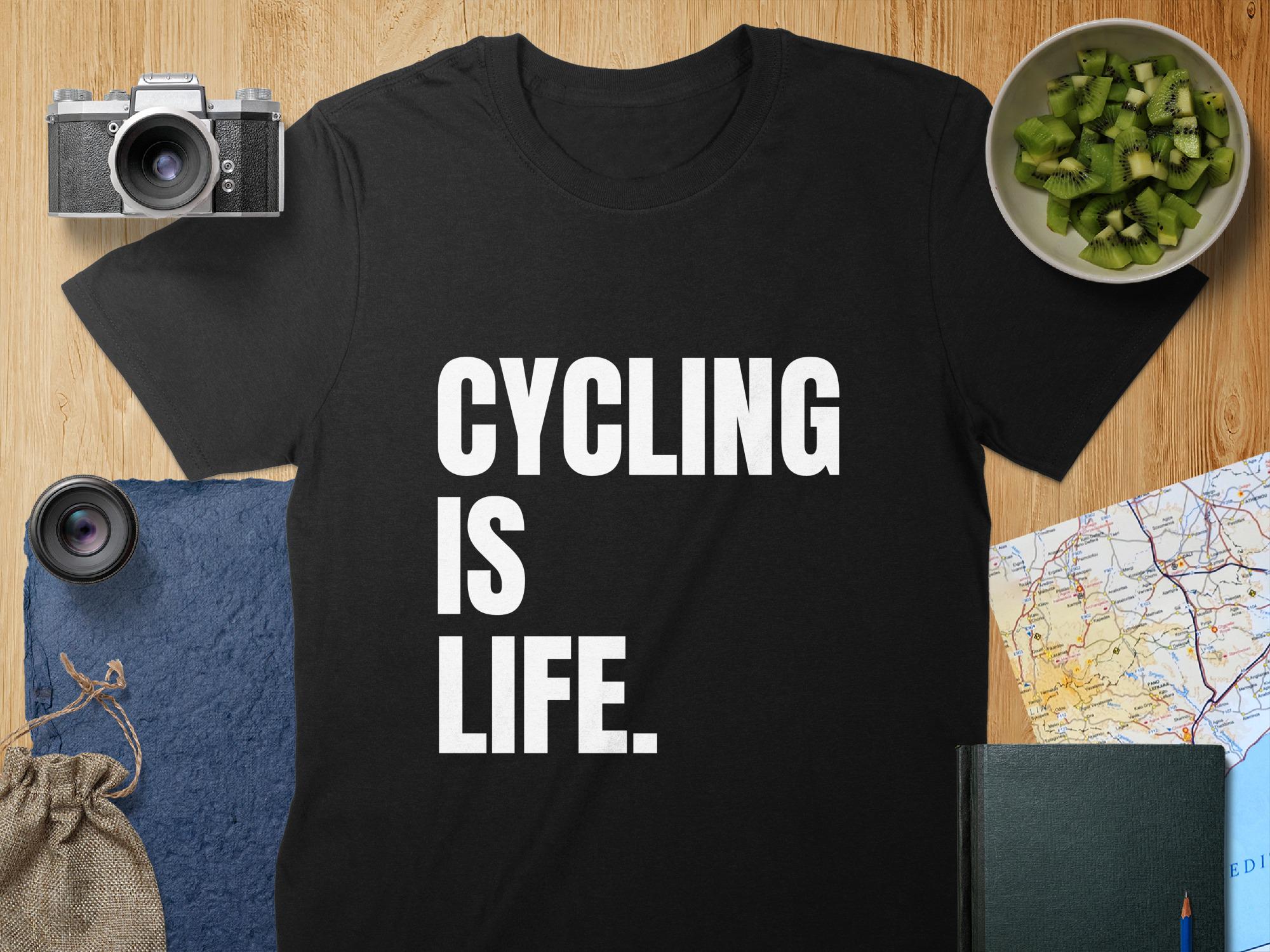 Cycling Is Life T-Shirt or Mug: Black & White Bike Art
