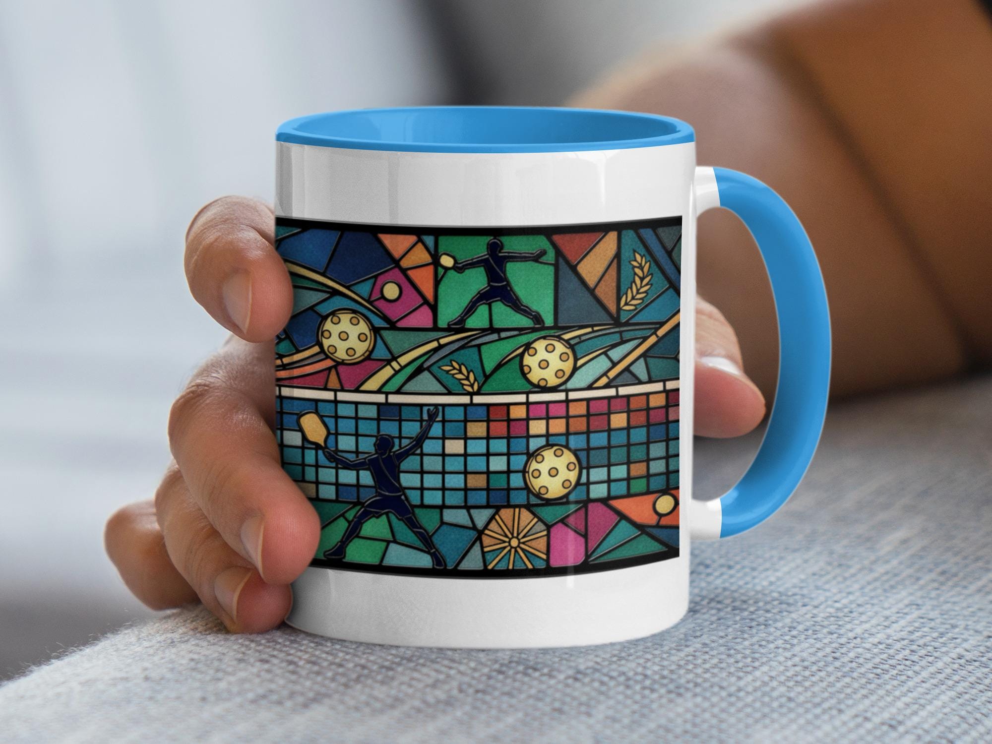 Pickleball Mug - Faux Stained Glass Colorful Ceramic Cup