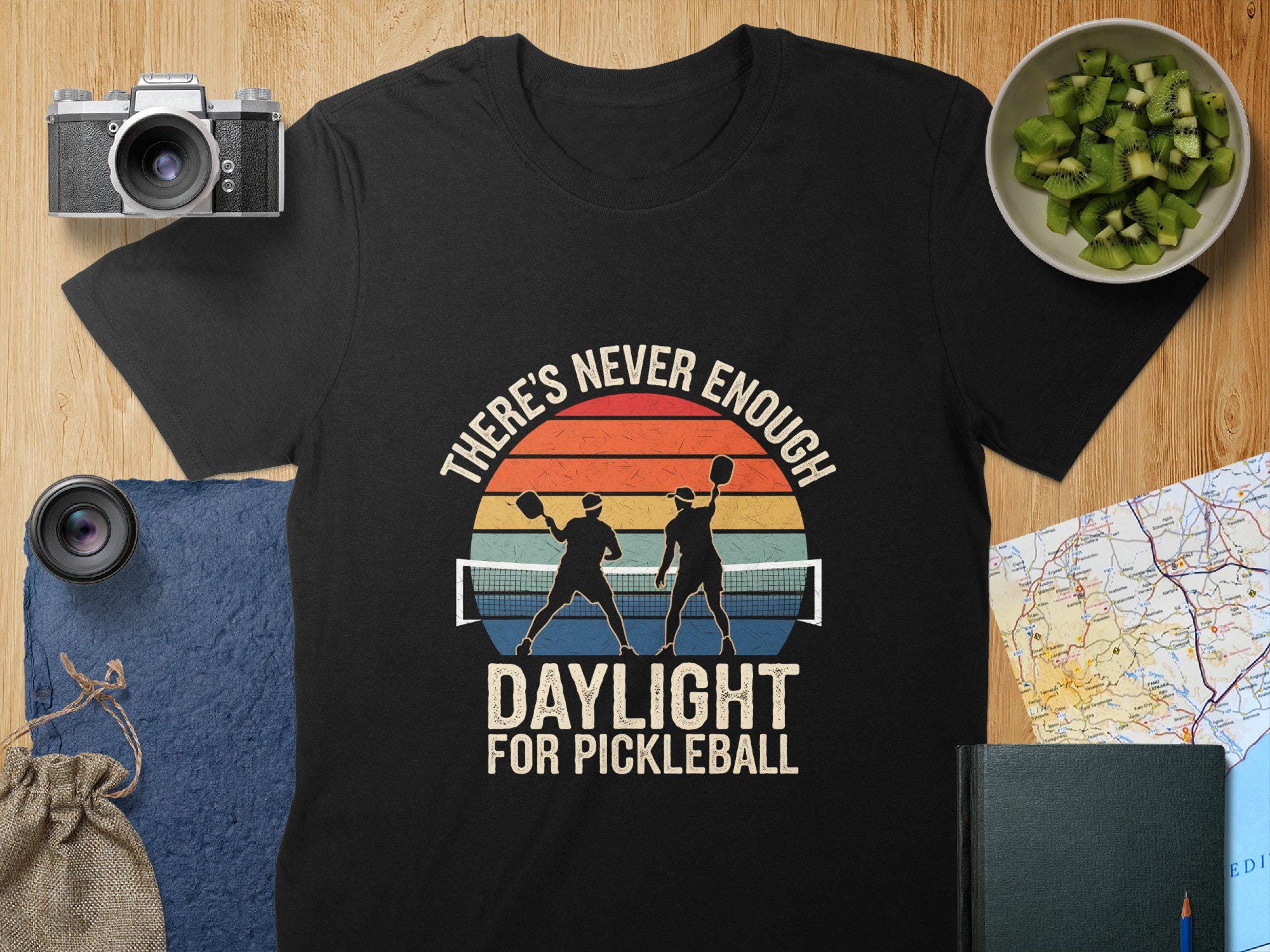 Retro Sunset Pickleball T-Shirt: Funny "Never Enough Daylight for Pickleball"