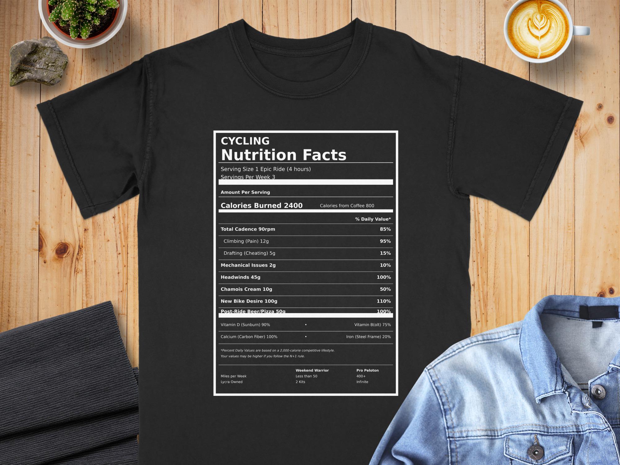 Cycling T-Shirt - Nutrition Facts Label, Funny Comfort Colors Cotton Tee