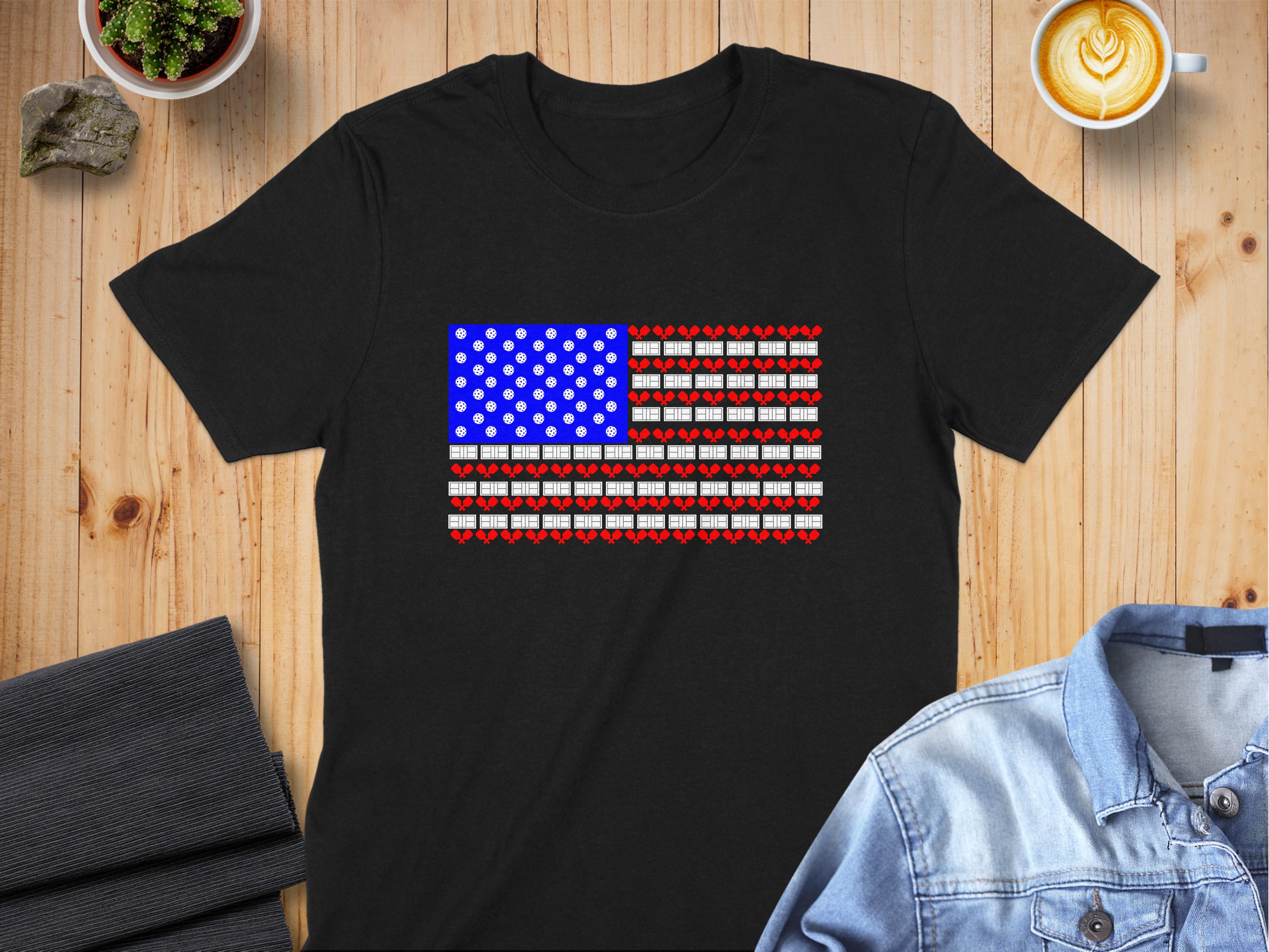 Pickleball Shirt USA Flag Clothing, Patriotic American Cotton S-3XL