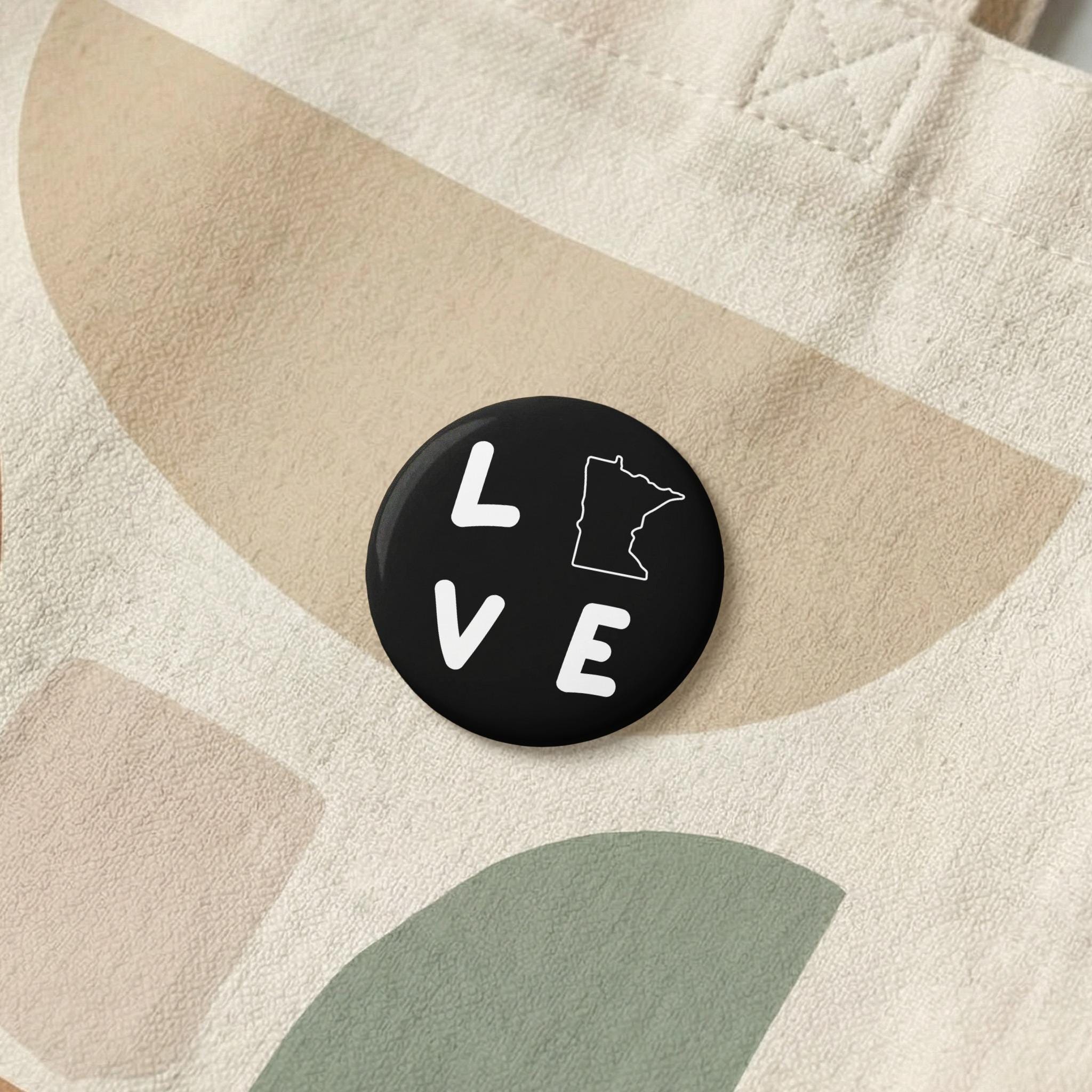 Love Minnesota Pin Button | State Outline | Geographic State Pride Accessory