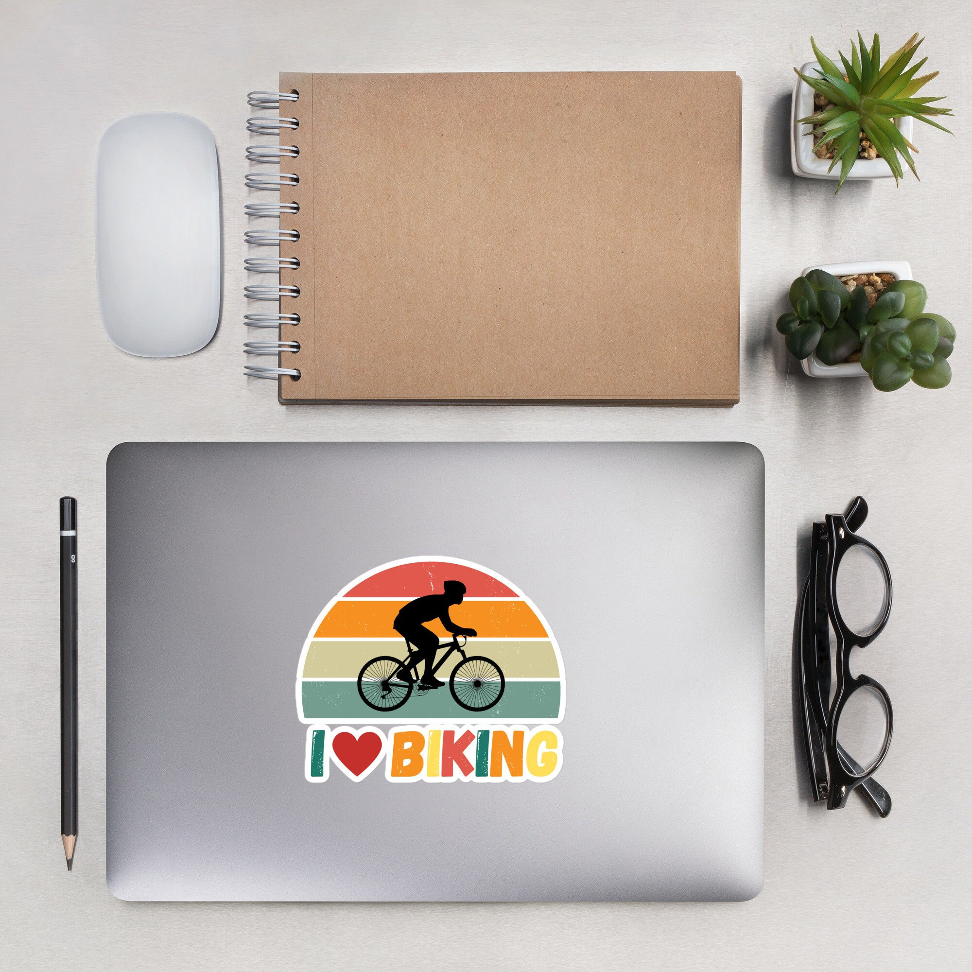 I Love Biking Sunset Sticker - Bike Lover Decal