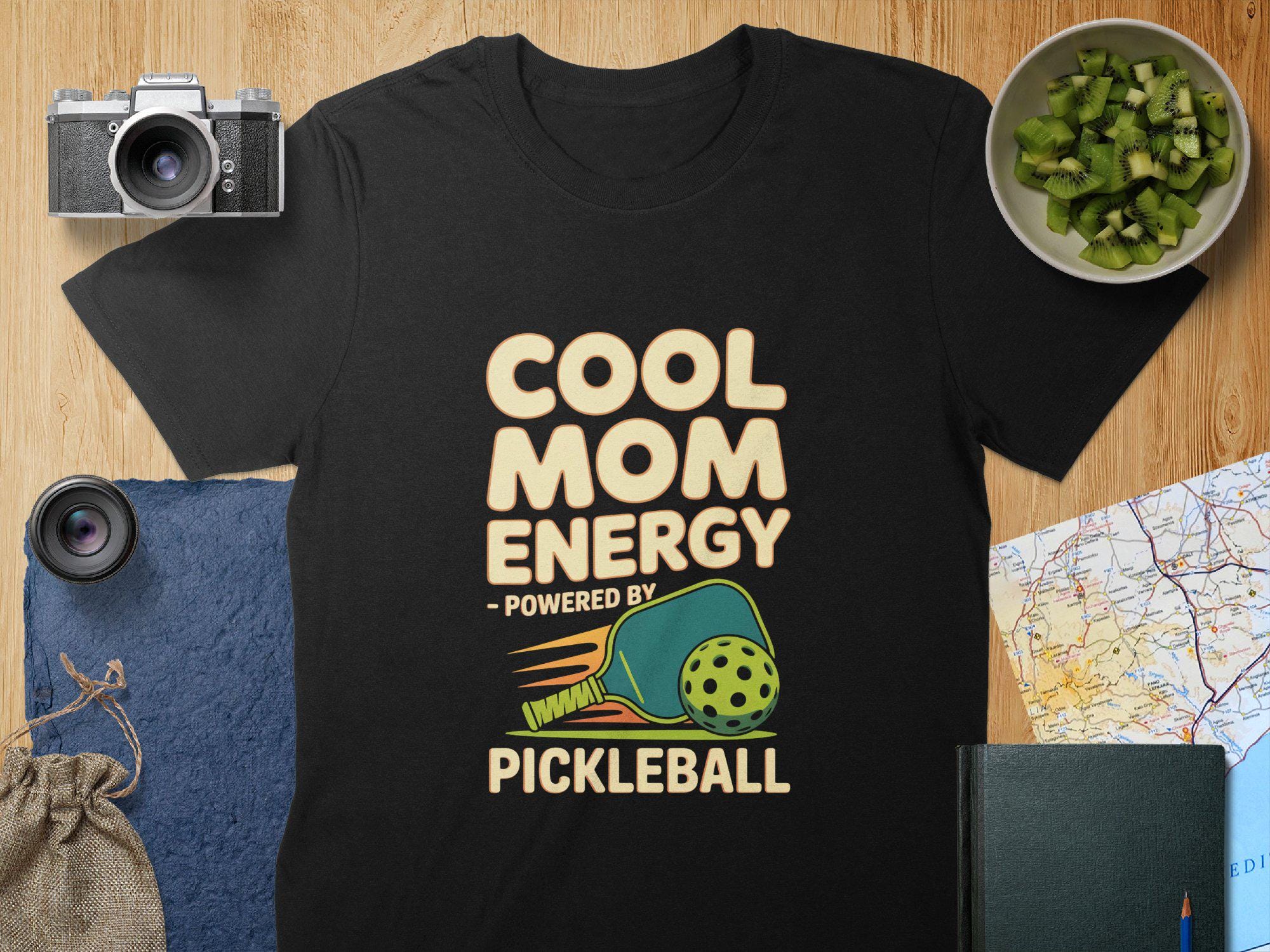 Cool Mom Energy Pickleball T-Shirt or Mug - Cotton Tee, Enamel Cup