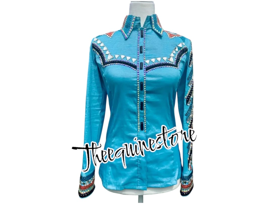T-shirt Western Show Turquoise à Fermeture éclair, Taille XL/2X - Neuf