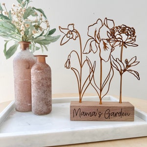 Jardín de flores de madera para nacimiento - Decoración floral - Regalos para mamá - Regalos de madera personalizados - Arte en madera de nogal - Regalo para el Día de la Madre - Regalos para ella