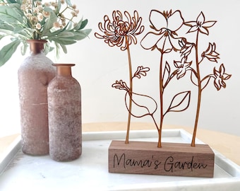 Wood Birth Flower Garden - Gifts for Mom - Customized Wood Gifts - Flower Decoration - Walnut Wood Art - Mother's Day Gift