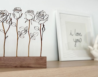 Rose Flower Garden - Valentines Gift - Custom Wood Gifts - Flower Decoration - Gifts for Her - MDF Flowers - Walnut - Valentines Roses