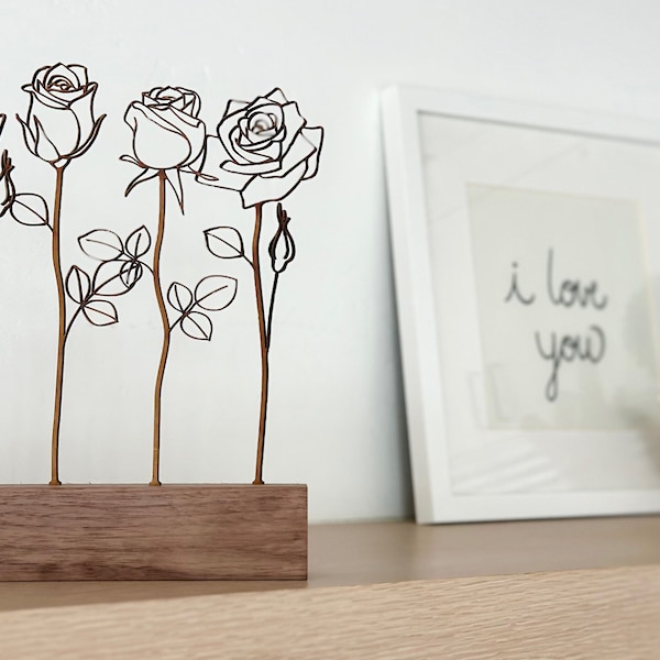 Rose Flower Garden - Valentines Gift - Custom Wood Gifts - Flower Decoration - Gifts for Her - MDF Flowers - Walnut - Valentines Roses