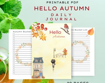 Autumn Fall Themed Daily Journal and Planner with prompts, Fall Bucket List, A4 and US Letter