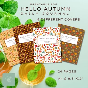 Autumn Fall Themed Daily Journal Planner, Fall Bucket List, Checklist, A4 and US Letter
