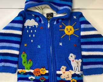Handmade Peruvian Zip-up Sweater with beautiful colors and hand embroidery