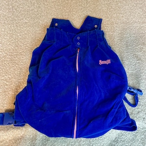 Mochila portabebés Snugli VTG rara - Pana azul de los años 80 con estampado de cordero - ¡Una joya del porteo retro!