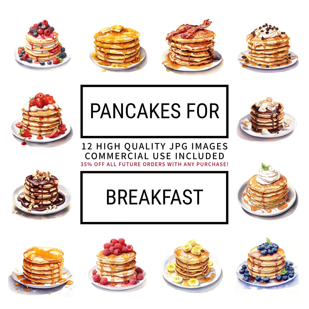 Pancake Breakfast Clipart 12 High Quality Jpgs, Card Making, Mixed