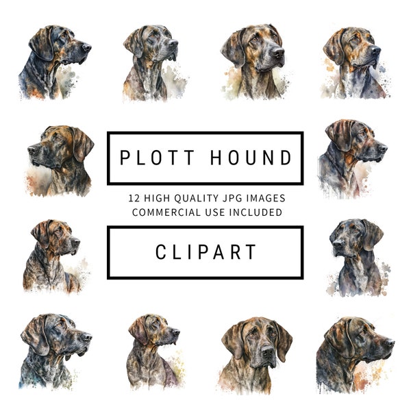 Plot Hound Clipart - 12 High Quality JPGs - Digital Planner, Junk Journaling, Watercolor, Wall Art, Commercial Use - Digital Download