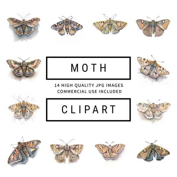 Moth Clipart  - 14 High Quality JPGs - Junk Journals, Digital Planners, Scrapbooking, Card Making, Wall Art, Instant Digital Download