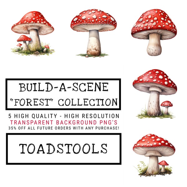 Build A Scene Forest Toadstool Clipart - 5 High resolution transparent PNG's to create your own forest scenes. Perfect for My Craft Studio.