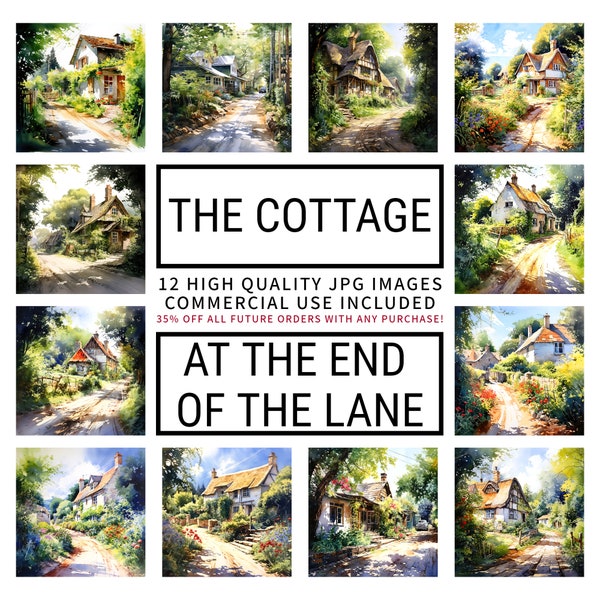 Cottage at the end of the Lane Clipart - 12 High Quality JPG - Set 1 - Planner, Journal, Wall Art, Memory Book, Commercial, Digital Download